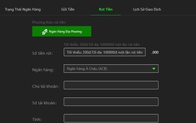 Tiến hành nhập các thông tin để rút tiền 